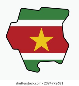 Outline drawing of Suriname flag map. Vector liiustration.