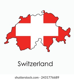 Outline drawing of Switzerland flag map. Vector illustration.