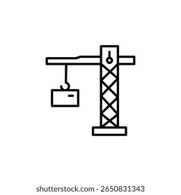 Outline Drawing Of Tower Crane Lifting A Block Construction Industry Icon