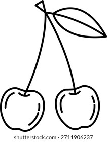 Dibujo de dos cerezas con hoja