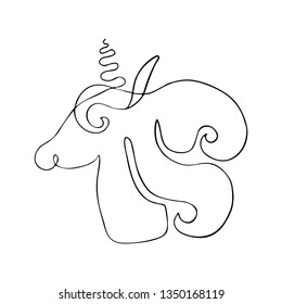 Outline drawing of  unicorns. Linear silhouette of fantastic creature, mystical animal. Minimalistic hand drawn art on a white background.