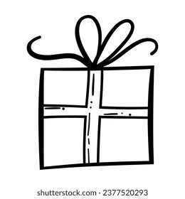 Outline drawing of vector gift. Hand drawn illustration.