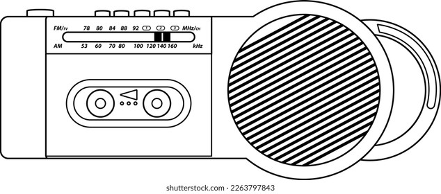 Outline Drawing of Vintage Cassette Player Isolated in White Background - Perfect for Presentation, Banner, Poster, etc.
