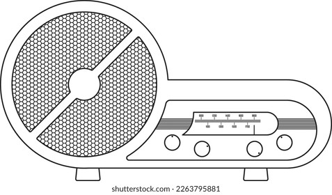 Outline Drawing of Vintage Radio Isolated in White Background - Perfect for Presentation, Banner, Poster, etc.