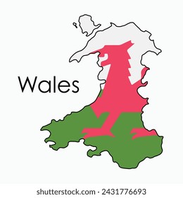Outline drawing of Wales flag map. Vector illustration.