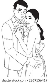 An outline drawing of a wedding couple.