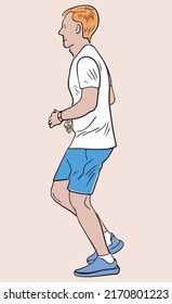 Outline drawing of young citizen on wellness running in park