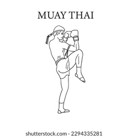 outline drawing young sport man training Thai boxing or Muay Thai