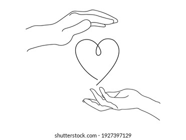 Outline drawn Love concept. Lovers pull each other with their palms. Touch. Modern vector illustration isolated on white. For Gift Card, stickers, postcard, fabric, t-shirt, posters, gifts, textiles