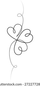 Outline Drawn Shamrock One Continuous line Vertical Minimal St Patrick Day Greeting Design element. Isolated Vector illustration Holidays Greeting Thematic Cards, Party invite or banner, leaflets, tag