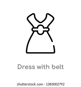 outline dress with belt vector icon. isolated black simple line element illustration from fashion concept. editable vector stroke dress with belt icon on white background
