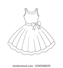 Outline of a dress with a fluffy skirt, perfect for coloring activities. A fun and creative design for kids and adults alike to enjoy on a white background.