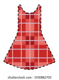 Outline of a dress in a Scottish red checkered white background