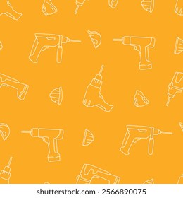 Outline Drill Safety Helmet Vector Seamless Pattern illustration Design