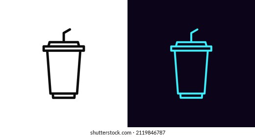 Outline drink icon, with editable stroke. Takeaway drink cup with straw, paper glass pictogram. Fruit juice, cold tea and coffee to go, milk cocktail, soda. Vector icon, symbol for UI and Animation