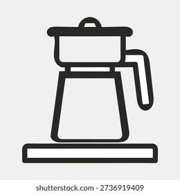 Outline of a Drip Coffee Maker with a Cup on a White Background Keywords: coffee maker, coffee machine, appliance, kitchen, beverage