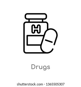 outline drugs vector icon. isolated black simple line element illustration from medical concept. editable vector stroke drugs icon on white background