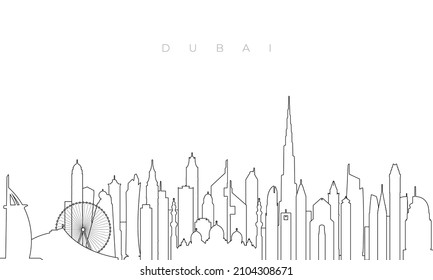 Outline Dubai Skyline. Trendy Template With Dubai City Buildings And Landmarks In Line Style. Stock Vector Design. 