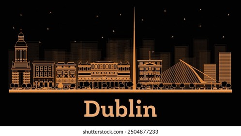 Outline Dublin Ireland City Skyline with orange Buildings. Vector Illustration. Business Travel and Tourism Concept with Historic Architecture. Dublin Cityscape with Landmarks.