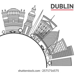 Outline Dublin Ireland City Skyline with Historic Buildings and copy space Isolated on White. Vector Illustration. Dublin Cityscape with Landmarks.