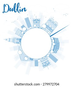 Outline Dublin Skyline with Blue Buildings and copy space, Ireland. Vector Illustration. Business travel and tourism concept with place for text. Image for presentation, banner, placard and web site.