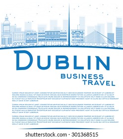 Outline Dublin Skyline with Blue Buildings and copy space. Ireland. Business travel and tourism concept with place for text. Image for presentation, banner, placard and web site. Vector Illustration