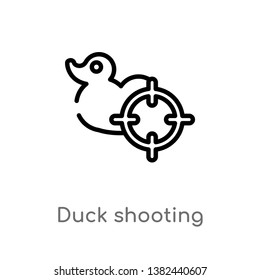 outline duck shooting vector icon. isolated black simple line element illustration from entertainment concept. editable vector stroke duck shooting icon on white background