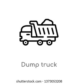 outline dump truck vector icon. isolated black simple line element illustration from construction concept. editable vector stroke dump truck icon on white background