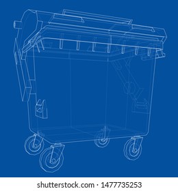Outline Dumpster or dustbin vector. Wire-frame style. The layers of visible and invisible lines. 3D illustration