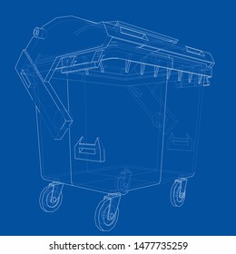 Outline Dumpster or dustbin vector. Wire-frame style. The layers of visible and invisible lines. 3D illustration