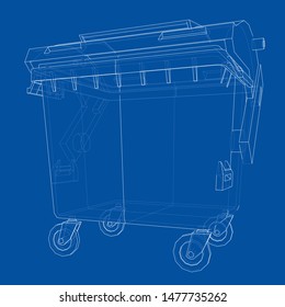 Outline Dumpster or dustbin vector. Wire-frame style. The layers of visible and invisible lines. 3D illustration