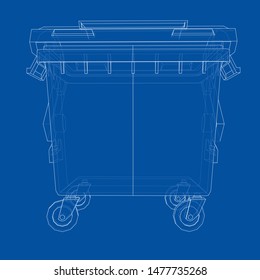 Outline Dumpster or dustbin vector. Wire-frame style. The layers of visible and invisible lines. 3D illustration