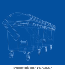 Outline Dumpster or dustbin vector. Wire-frame style. The layers of visible and invisible lines. 3D illustration