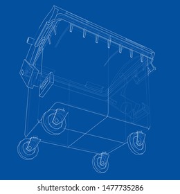 Outline Dumpster or dustbin vector. Wire-frame style. The layers of visible and invisible lines. 3D illustration