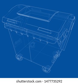 Outline Dumpster or dustbin vector. Wire-frame style. The layers of visible and invisible lines. 3D illustration