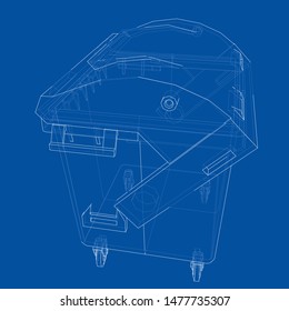 Outline Dumpster or dustbin vector. Wire-frame style. The layers of visible and invisible lines. 3D illustration