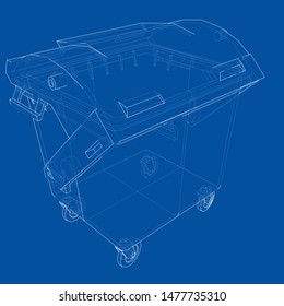 Outline Dumpster or dustbin vector. Wire-frame style. The layers of visible and invisible lines. 3D illustration