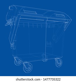 Outline Dumpster or dustbin vector. Wire-frame style. The layers of visible and invisible lines. 3D illustration