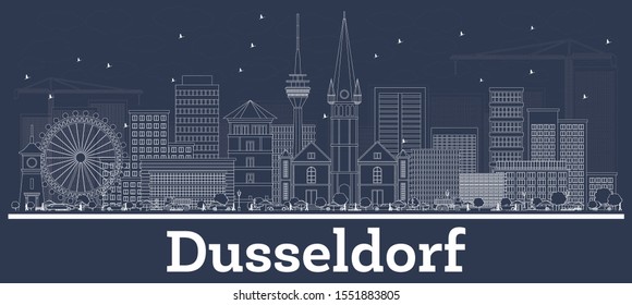 Outline Dusseldorf Germany City Skyline with White Buildings. Vector Illustration. Business Travel and Concept with Historic Architecture. Dusseldorf Cityscape with Landmarks.