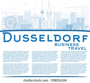 Outline Dusseldorf Skyline with Blue Buildings and Copy Space. Vector Illustration. Business Travel and Tourism Concept with Historic Architecture. Image for Presentation Banner Placard and Web Site.
