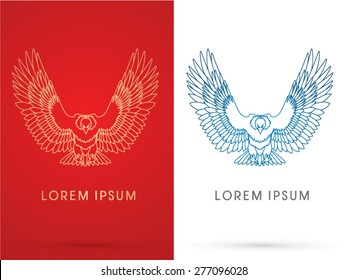 Outline, Eagle or Hawk flying, spread the wings , vector.