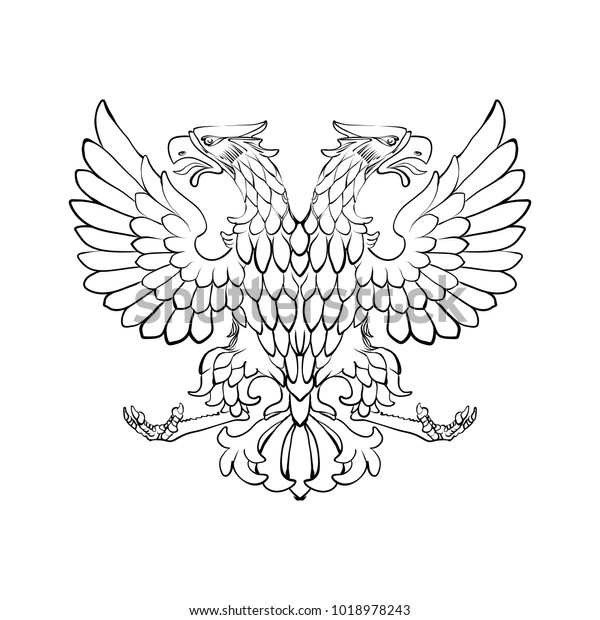 Outline Eagle Two Head Black Line Stock Vector (Royalty Free) 1018978243