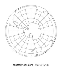 Outline Earth globe with map of World focused on Antarctica. Vector illustration.