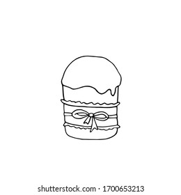 Outline Easter cake or sweet bread or Paska. Simple hand drawn vector illustration. Template for creativity
