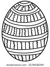Outline Easter egg with fantasy doodle patterns, creative coloring page vector illustration for holiday activity