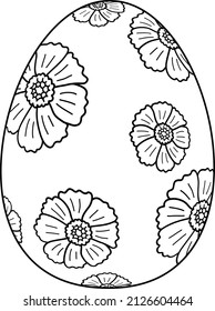 Outline Easter Egg With Flower Pattern. Happy Easter Day. Vector Illustration