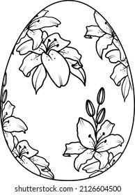 Outline Easter Egg With Flower Pattern. Happy Easter Day. Vector Illustration