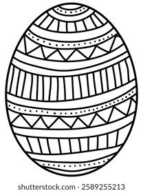Outline Easter egg with horizontal stripes and zigzags, creative coloring page for holiday activity