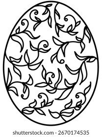Huevo de Pascua con remolinos y hojas, Ilustración vectorial de la página para colorear para la creatividad o el diseño de vacaciones