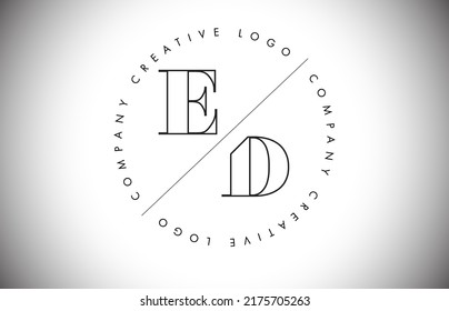 Outline ED e d Letter Logo with Cut and Intersected Design. Round Frame Vector Illustration.